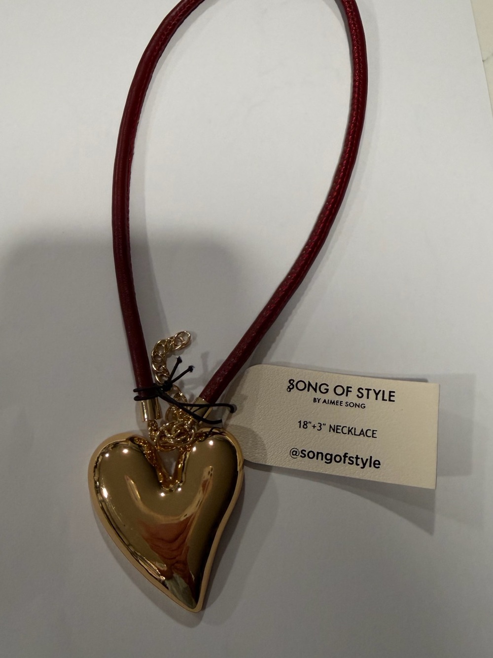 Song of Style Gold Heart Pendant on Brick color Leather Cord